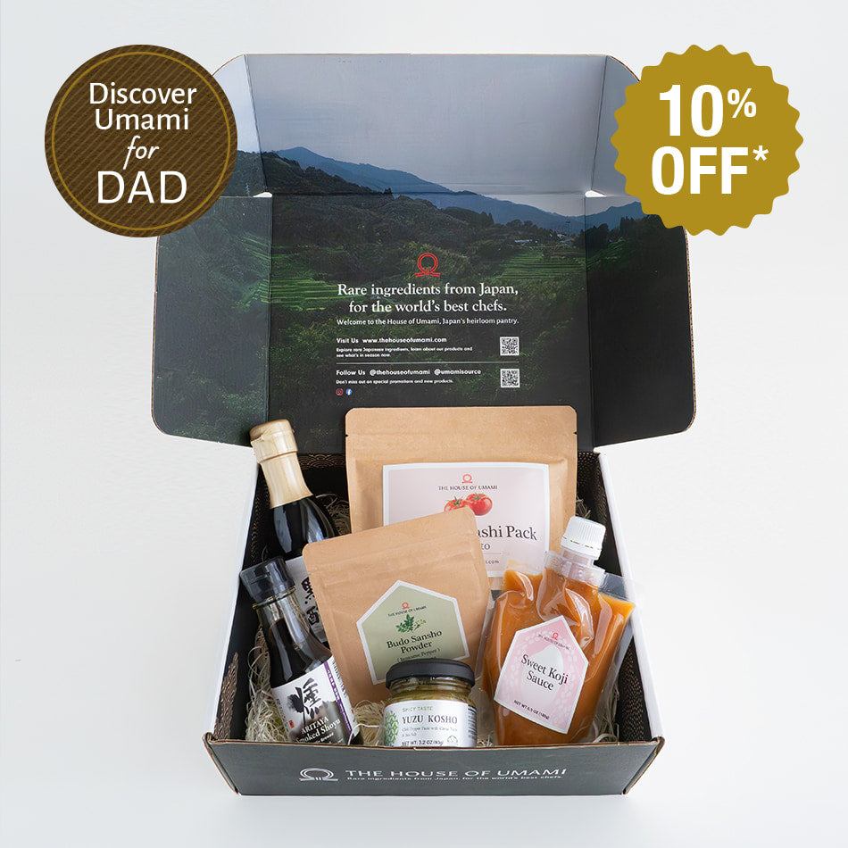 Umami Tasting Box featuring six carefully selected Japanese ingredients for exploring authentic umami flavors at home.